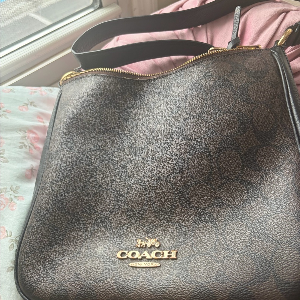 Coach Black and Brown Signature Shoulder Bag